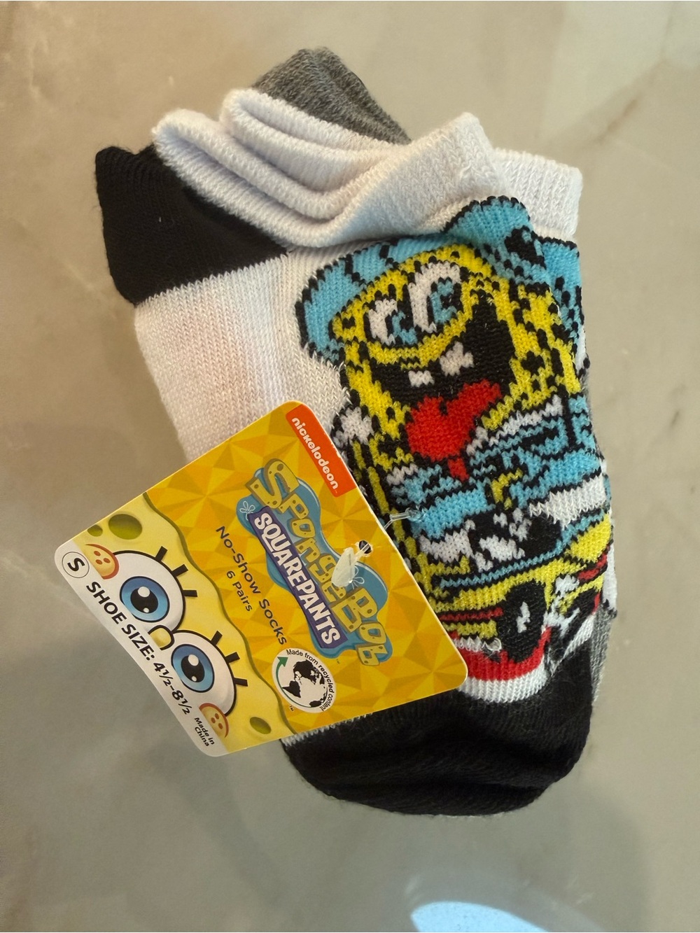 SpongeBob SquarePants Kids No-Show Socks — Yellow, Blue, Black, White